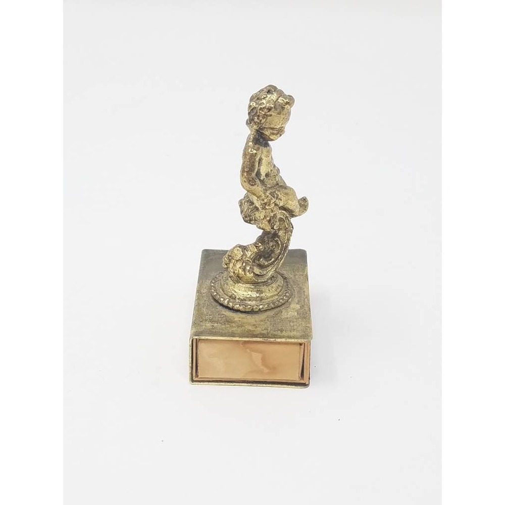 Vintage Brass Cherub Matchbox Holder Figurine Ornate Putti Match Safe Cover - Picture 4 of 6